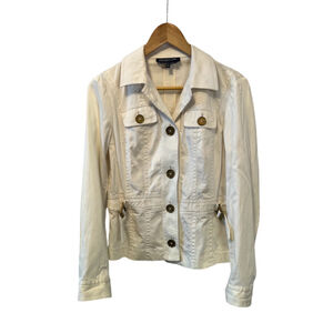 JONES NEW YORK Petite Stretch Lightweight White Button Up Casual Jacket Coat PM